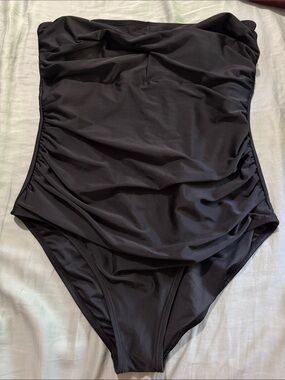 Women's Black Ruched One-Piece Swim Suit